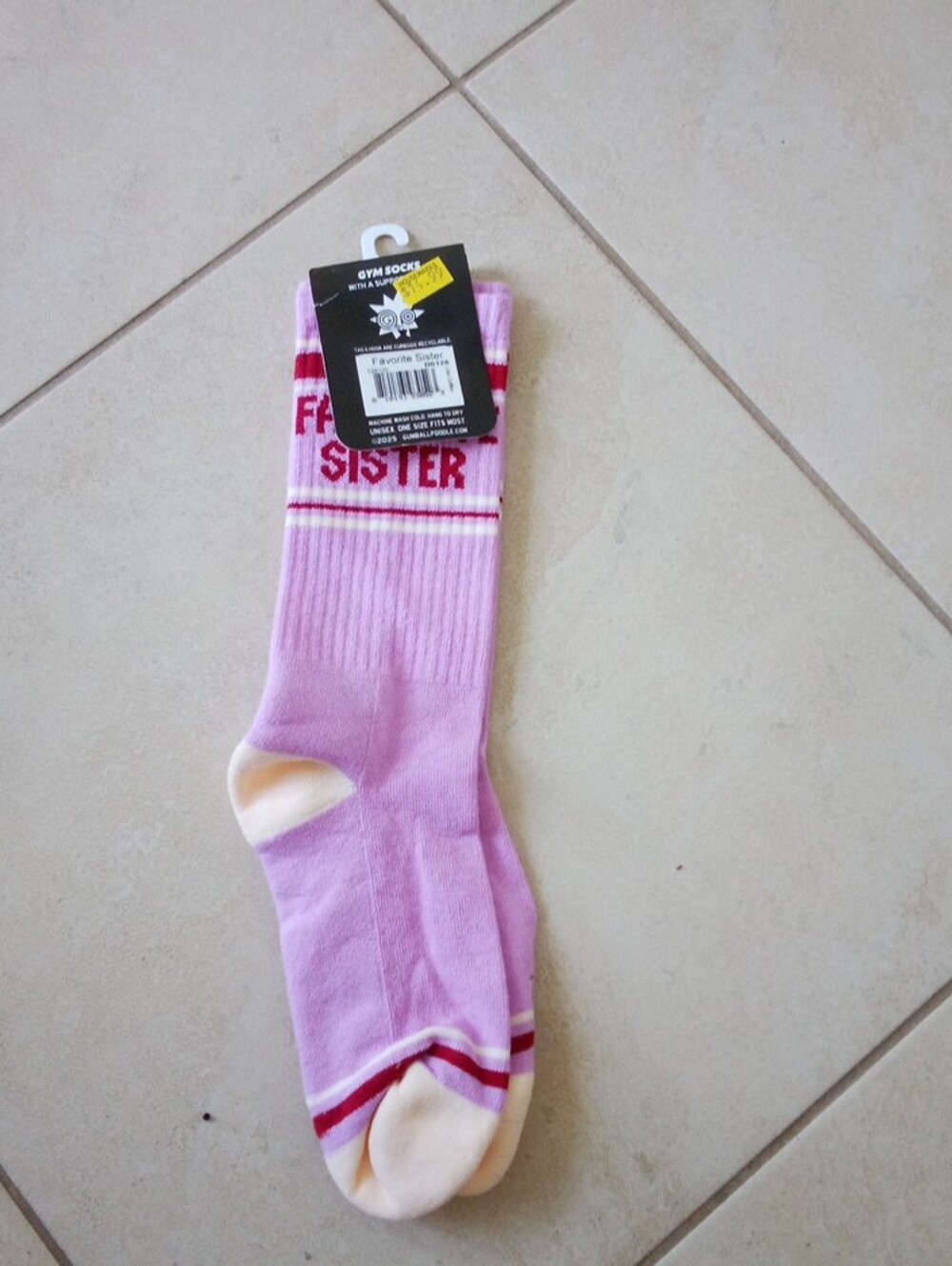 "Favorite Sister" Pinkish Purple Crew Socks - Picture 2 of 2